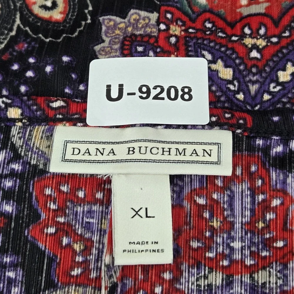 Dana Buchman‎ Women Blouse XL Black Paisley Scoop Neck Pullover Tunic